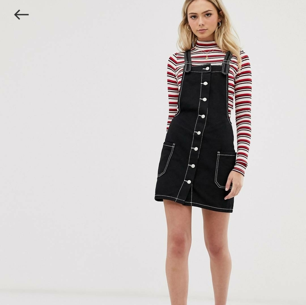 Brave Soul Overall Dress with Contrast Stitch
